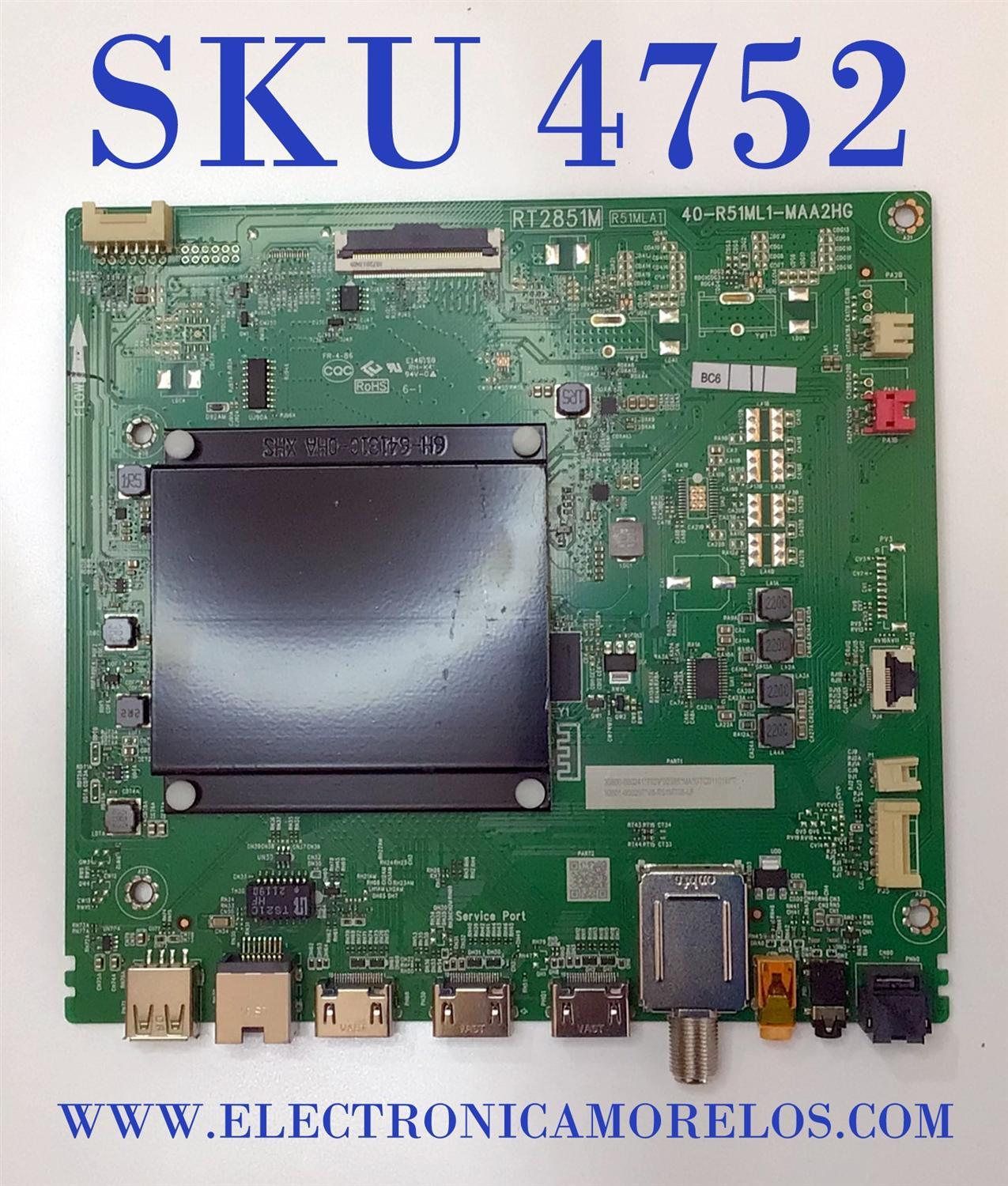 MAIN PARA TV TCL ((ANDROID TV)) 4K·UHD·HDR / NUMERO DE PARTE 30800-000241 / 40-R51ML1-MAA2HG / 30801-000207 / V8-R51MT05-LF / RT2851M / 40902-000038 / DISPLAY HV650QUB-F70 / MODELO 65S446